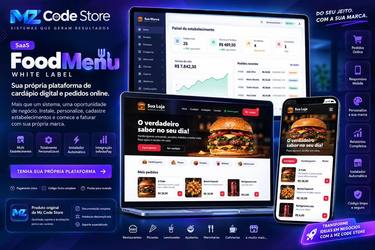 SaaS Food Menu - White Label - Mz Code Store