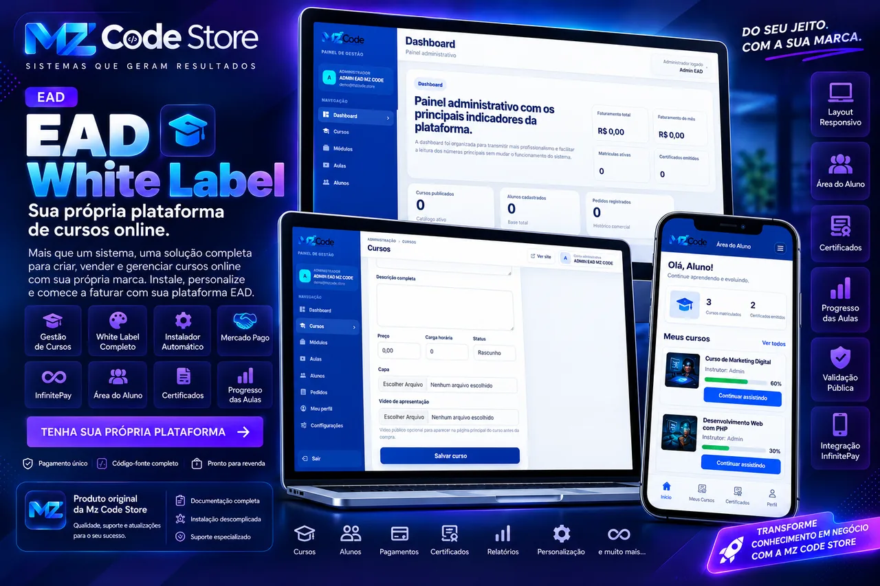 Plataforma EAD - White Label - Mz Code Store